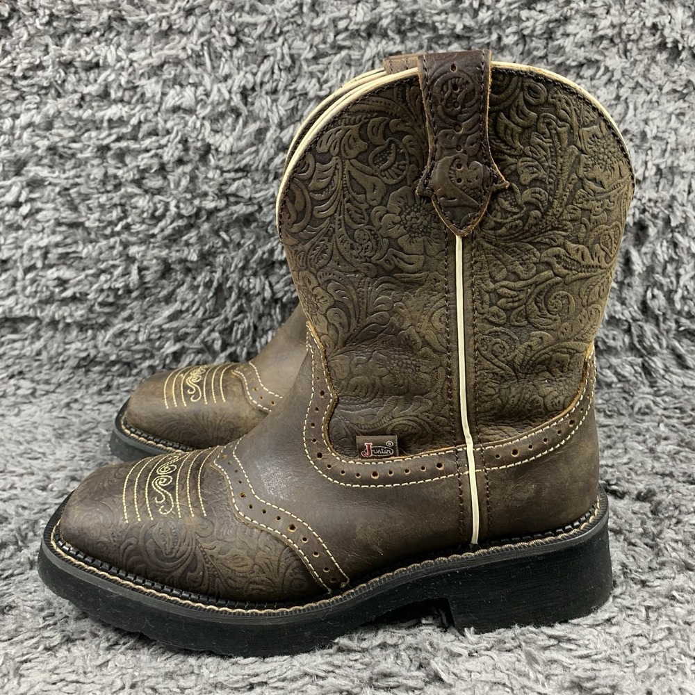 Justin Embossed Gypsy GY9618 Women's Brown Leather Western Boots Size 7.5 B